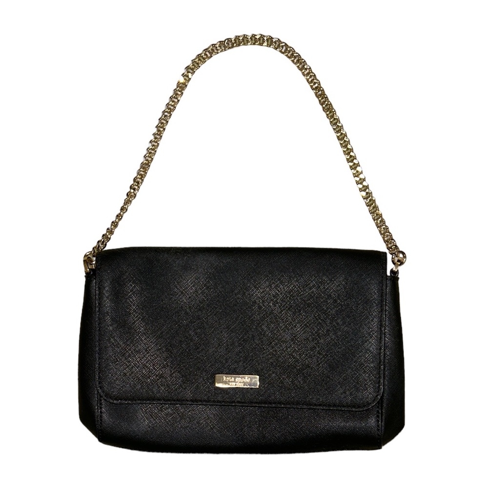 Kate Spade ♠️ Laurel Way Black Leather Gold Chain Mini Bag Clutch